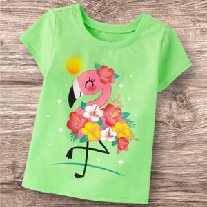 CHILDREN'S PLACE Lime Green Flamingo Floral Short Sleeve T-Shirt Girls Size 4T